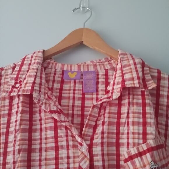 Disney Pooh, Eeyore and Piglet Women's Red Checkered Sleeveless Shirt Sz 26W/28W - Picture 3 of 8